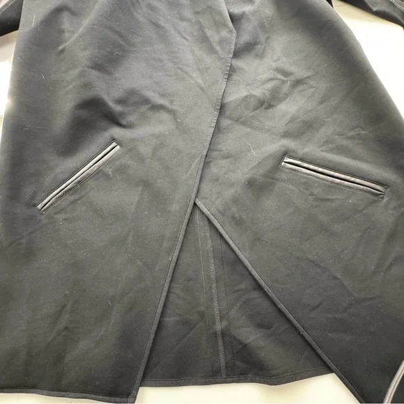 Spanx Black Asymmetrical Draped Jacket XS Faux Leather Sleeve Moto Chic Edgy - Picture 9 of 13